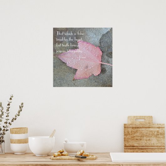Citation de Rumi Poster feuille rose (Cuisine)