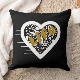 Citation de vie Oreiller à lancer noir par la poèt