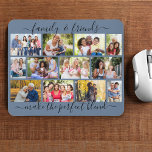 Citation famille et amis 12 Photo Collage bleu<br><div class="desc">Créez votre propre photo collage mousepad avec citation de famille dans une typographie de script élégante. Le modèle photo est mis en place pour vous d'ajouter 12 de vos photos préférées, qui sont affichées dans une grille de maçonnerie moderne de photos de paysages et de portraits. Le dicton dit "famille...</div>