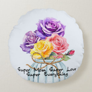 Citation Super Maman Avec Coussin Rond Rose