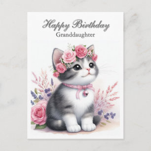 Cite Kitten Roze Rozen Kleinzoon Feestdagenkaart