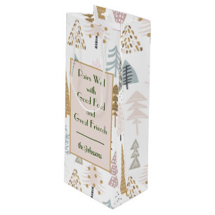 Citer Whimsical Winter Trees Motif Vin Sac cadeau