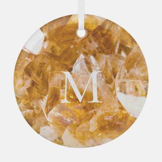 Citrine Birthstone Monogram Personalized Name Glas Ornament (Voorkant)