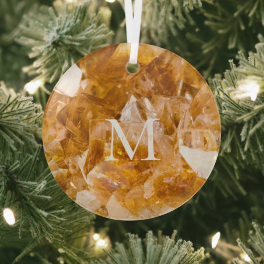 Citrine Birthstone Monogram Personalized Name Glas Ornament (Insitu)