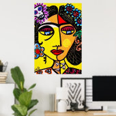 Citrine Sugar Skull Mexican Lady Poster (Thuiskantoor)