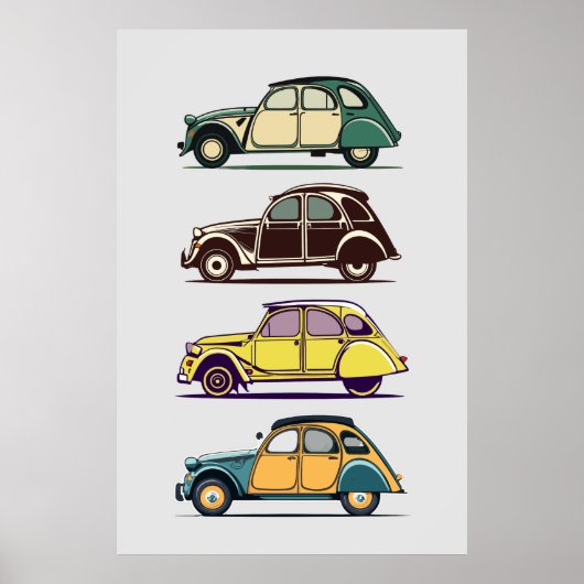 Citroen 2 cv Collection automobile vintage Poster (Devant)