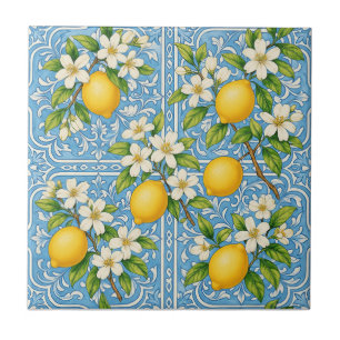 Citroen Aquarel Blau Mediterraan Patroon Tegeltje