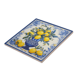 🍋 Citroen Azulejo met vaas Tegeltje