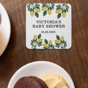 Citroen Baby shower Snoep Vierkante Kartonnen Onderzetter