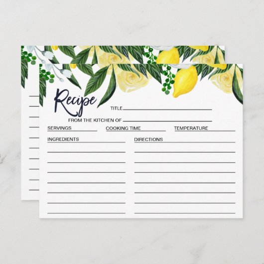 Citroen Bloemen Vrijgezellenfeest Recept Kaart (Voorkant / Achterkant)