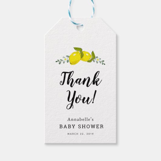 Citroen Bloemige Baby Shower Bedankkaartje Cadeaulabel (Voorkant)