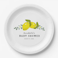 Citroen Bloemige Witte Baby Shower Papieren Bord