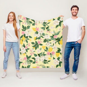 citroen & bloesem patroon op geel fleece deken