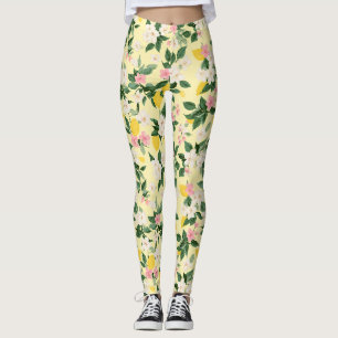 citroen & bloesem patroon op geel leggings