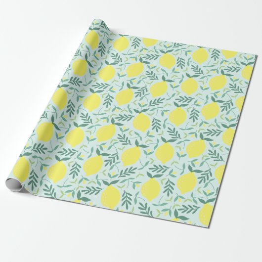 Citroen botanisch patroon wrapping papier (Uitgerold)