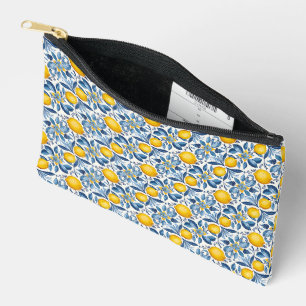 Citroen botanische blauwe en gele zomerprint etui