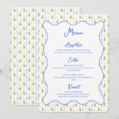 Citroen Botanische Citrus Blauw & Geel Chic Weddin Menu (Voorkant / Achterkant)