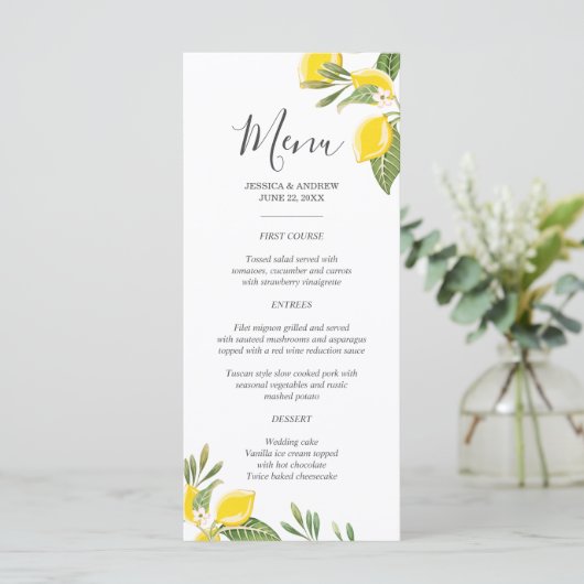 Citroen bruiloft Menu Foliage Elegant Citrus Rusti (Staand voorkant)