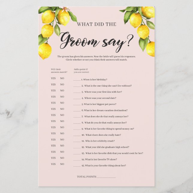 Citroen bruiloftsfeest Wat de bruidegom zei spel (Voorkant)