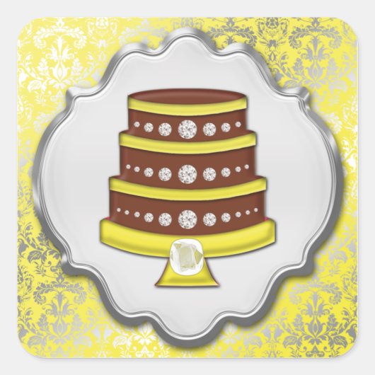 Citroen Cake Couture Damask Square Bakkerij Label (Voorkant)