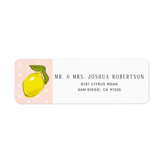 Citroen Citrus Blush Roze Polka Dots Adres Etiket (Voorkant)