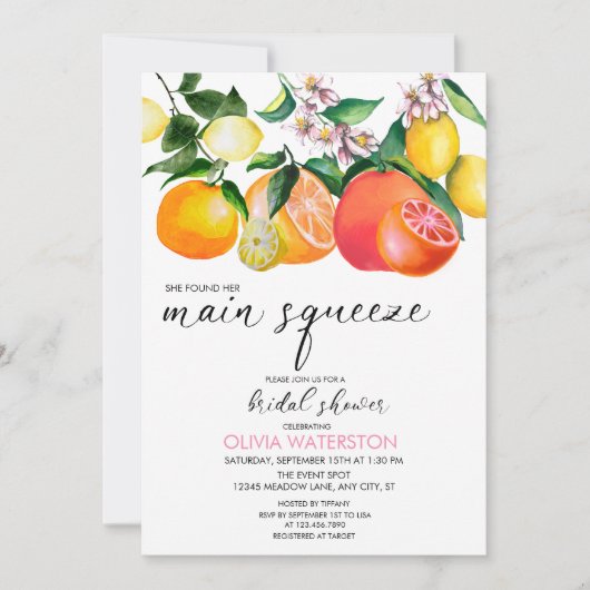 Citroen | Citrus | Bridal Shower-uitnodigingen Kaart (Voorkant)