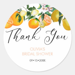 Citroen citrus Bruiloft Dank Je Ronde Sticker