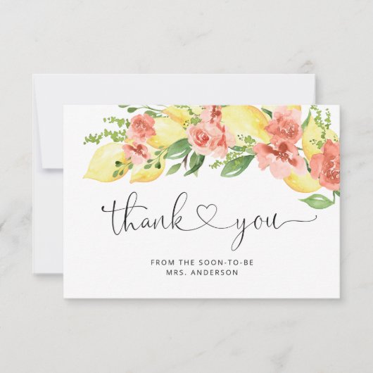 Citroen citrus en bloemige bruidsdouche bedankkaart (Voorkant)