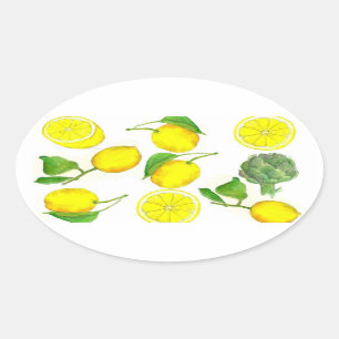 Citroen Citrus Fruit Waterverf Schilderij Kunst Ovale Sticker