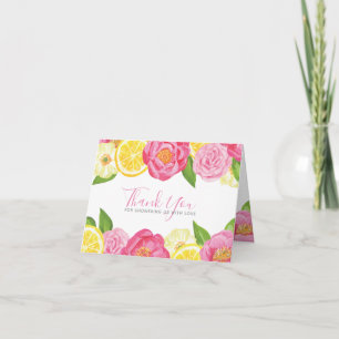 Citroen Citrus Roze Bloemen Baby shower Bedankt