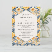 Citroen en Blush Roze Fancy Bloemen Bruiloft Kaart (Staand voorkant)