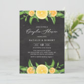 Citroen- en Clementijnschoolbord Koppel Bruisparty Kaart (Staand voorkant)