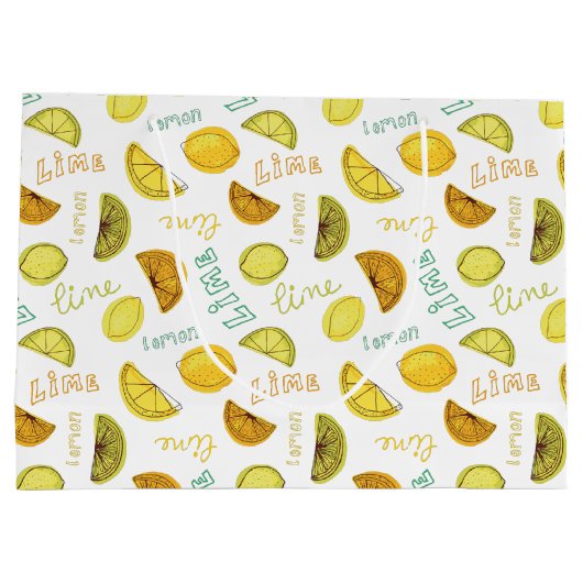 Citroen en Limoen Fruit Pattern Groot Cadeauzakje (Achterkant)