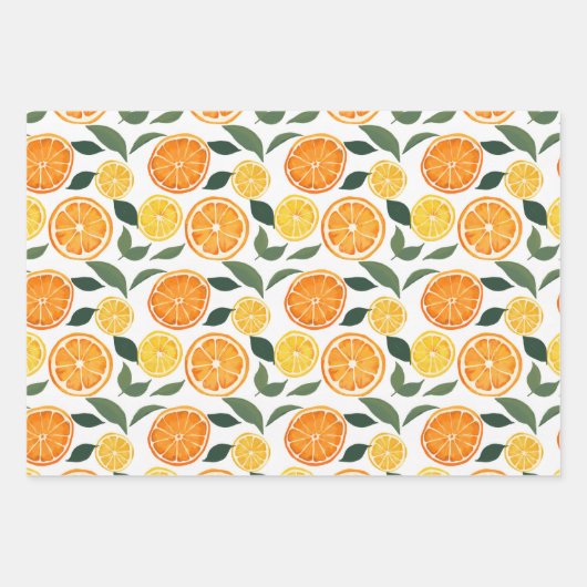 Citroen en Oranje Citrus Pattern Inpakpapier Vel (Voorkant)