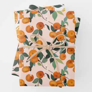 Citroen en Oranje Citrus Pattern Inpakpapier Vel