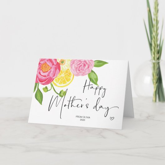 Citroen en roze bloemen Happy Moederdag Gift Kaart (Voorkant)