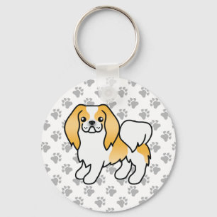 Citroen En Witte Japanse Chin Cartoon Hond & Pootj Sleutelhanger