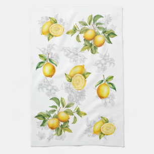 Citroen & Fruit Keukenhanddoek Wit Geel Grijs