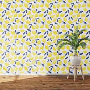 Citroen Mediterraan Geel Wit Waterverf Behang