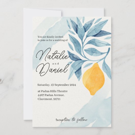 Citroen met blauwe bladeren botanische illustratie kaart (Voorkant)