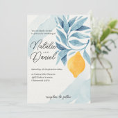 Citroen met blauwe bladeren botanische illustratie kaart (Staand voorkant)