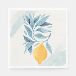 Citroen met blauwe bladeren botanische illustratie servet