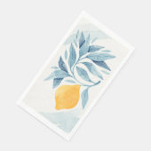 Citroen met blauwe bladeren botanische illustratie servet (Hoek)