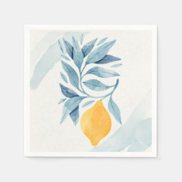 Citroen met blauwe bladeren botanische illustratie servet