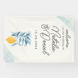 Citroen met blauwe bladeren botanische illustratie spandoek