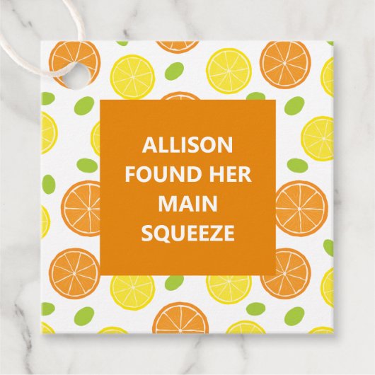 Citroen & Sinaas Bruiloft Bruidsfeest Hoofdknijper Bedankjes Labels (Voorkant)