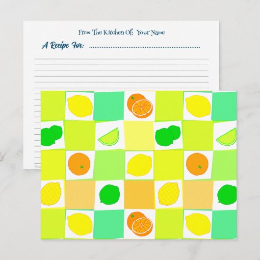 Citroen Sinaasappels Limes Citrus Bewerkbare Recep Briefkaart (Voorkant / Achterkant)