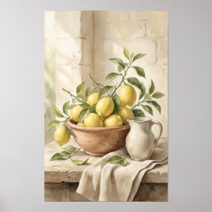 Citroen Stilleven Poster, Vintage Italiaanse Keuke Poster