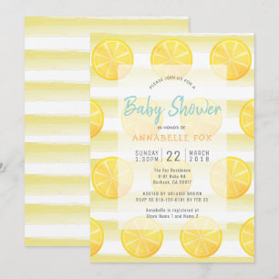 Citroen & Strepen Waterverf Baby shower Uitnodigin Kaart