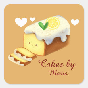 Citroen Taart Cake Brood Met Icing Vierkante Sticker